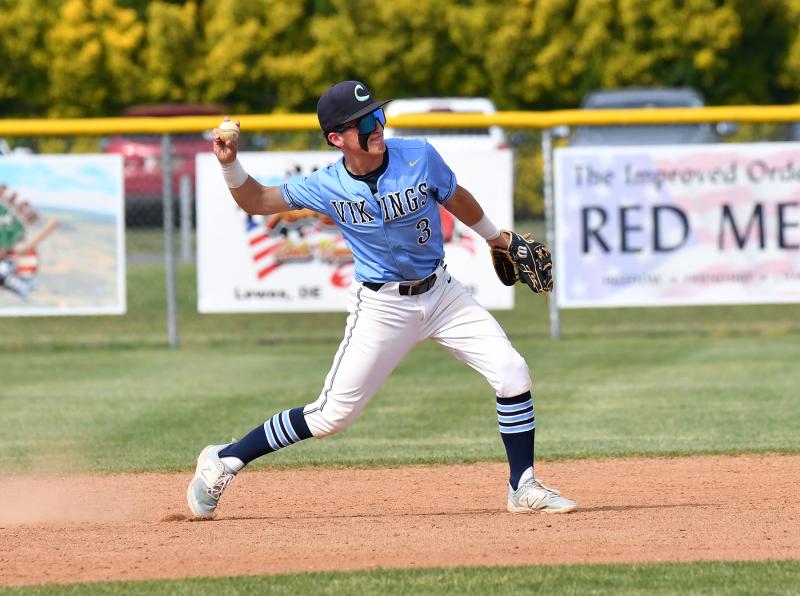 Cape second baseman Owen Daminger throws to first for an out.