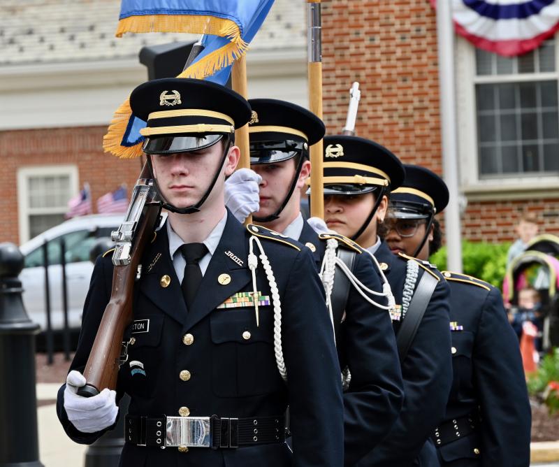 Sussex Central High School Army JROTC members march in formation after presenting the U.S. and Delaware flags.