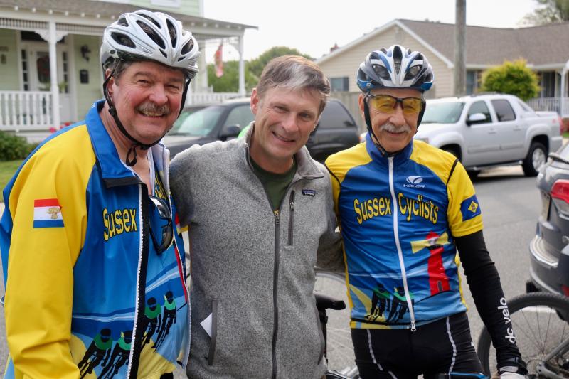 Sussex Cyclists member Bill Weller, left, poses with Lewes Mayor Andrew Williams and fellow member Jim Wagner after they finished the ride.