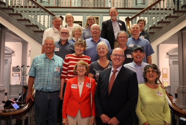 Advocates celebrate the passage of Senate Bill 6 in Dover. Shown in back are (l-r) Mike Taylor, Joka Spelman, Chris Besche, Joe Pika and Mary Pika. In the third row are Dean Enslein, Elaine Simmerman, Doug Spelman, Tom Stock and John Bracco. In the second row are David Ludlow, Sally Boswell, PJ Smith and Ron Collins. In front are Gail Van Gilder, Sen. Russ Huxtable, and Cheryl Siskin. SUBMITTED PHOTO
