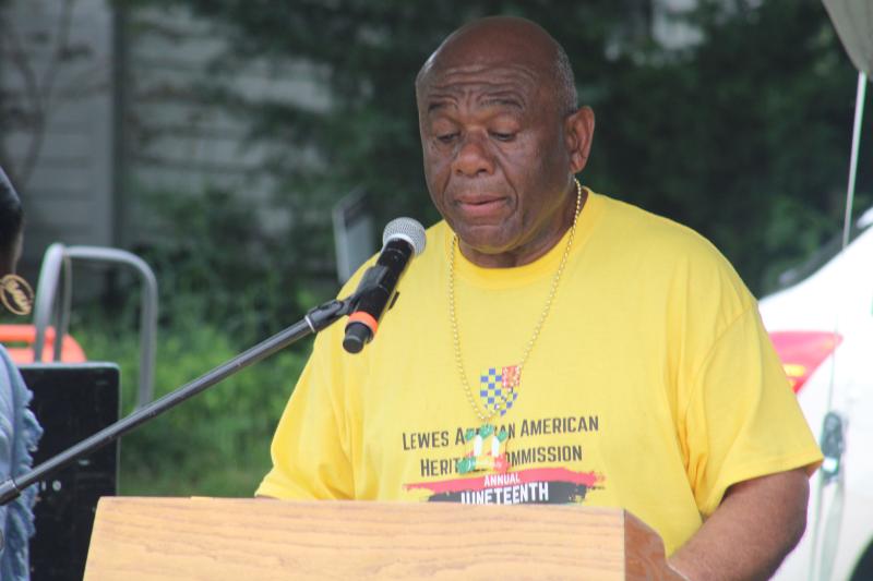 Lewes African American Heritage Commissioner Bill Collick reads the mayoral proclamation for Johnnie Walker Beach. Johnnie Walker was a prominent African American businessman who owned a restaurant on the segregated side of Lewes Beach. It became a destination for Black families from across the state and beyond to visit.