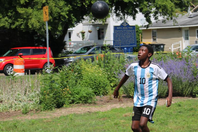 Kayin Belmont sports Lionel Messi’s Argentine national kit while he shows a soft touch when dribbling and juggling the ball.