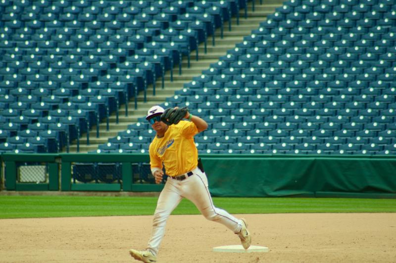 Sussex Tech’s Kameron Tindley squeezes an infield fly for an out during the bottom half of the second inning in the June 26 Carpenter Cup semifinal.
