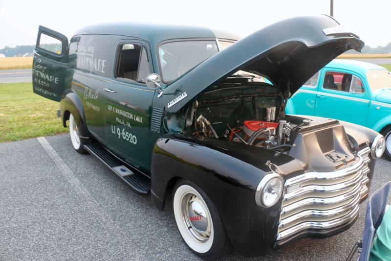 The lettering on this 1951 Chevy panel truck may look faded, but it is the original lettering applied to the utility truck after it was sold at a Philadelphia dealership that Janet Cuculis said remains open to this day. The truck was restored by her and her husband Joe Cuculis.