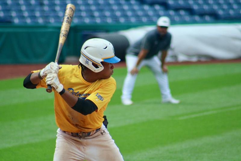 Delaware South center fielder and recent Sussex Central graduate TJ Morris watches a pitch during the top of the seventh inning.
