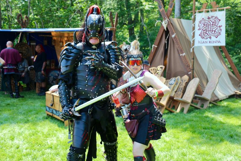 Dark knight Niko Millerson poses with vixen Monica Sceafidi, who will soon be Monica Millerson. The couple met at the Maryland Renaissance Festival in Annapolis, Md., a few years ago. One year and 10 days later, Niko proposed to Millerson at the same festival. They’ll be married at this year’s festival, and one of the few changes to these outfits will be Monica dressed as a knight as well. AARON MUSHRUSH PHOTO