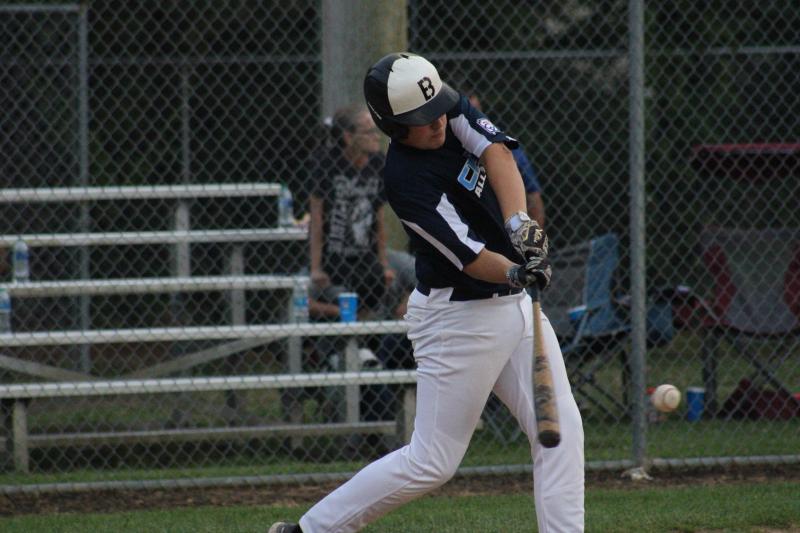 Cape first baseman and pitcher Chase Hitchens notches an RBI late in the contest before taking over on the mound.