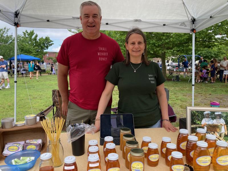 Sharon and Price Fanning of Small Wonder Honey, based in Wilmington, set up in the park for the event.