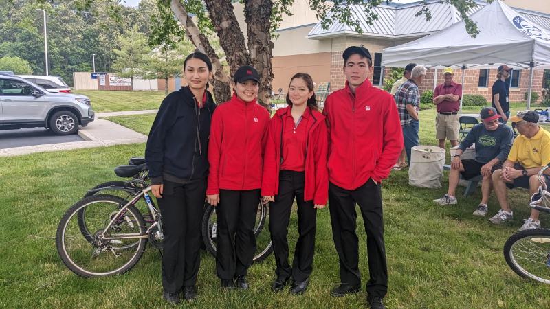 J-1 students make up a considerable percentage of bicyclists during the summer season. This group of Chick-fil-A employees hails from Kazakhstan and traveled 18 hours by plane with only a stop in Turkey in between. Shown are (l-r) Zhaudir Dauitbay, Symbat Kanay, Aigerim Turganbekova and Dias Kadirbek.