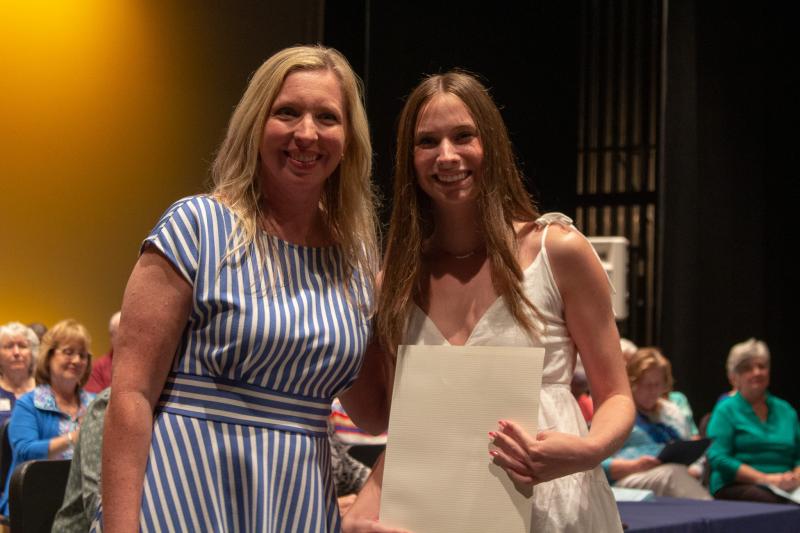 Kayla Lorah received the Dewey Beach Lions Club John Waples Educational Scholarship. Shown with Lorah is Principal Kristin DeGregory.
