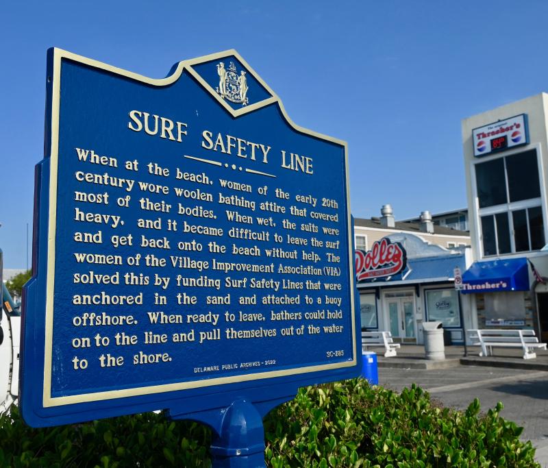 The Village Improvement Association in Rehoboth Beach came up with the idea to construct a surf safety line out into the ocean to assist bathers getting out of the surf. During the early 20th century, women wore woolen bathing suits that became heavy when wet. The maker is located on the Boardwalk. RON MACARTHUR PHOTOS