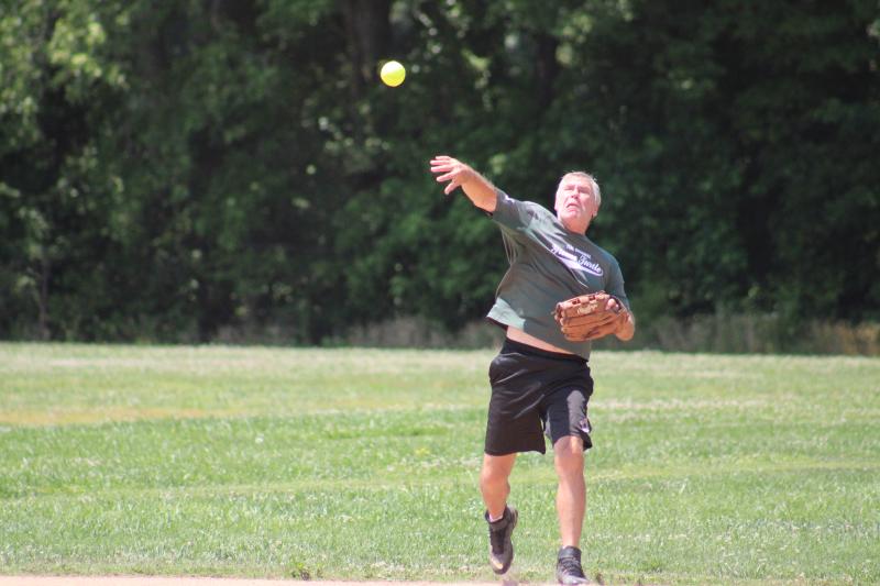 Greene Turtle’s Rick Comacchini fires a ball over to first in the game against American Legion Post 28 June 15.