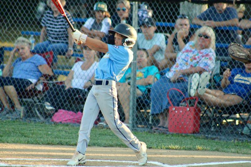 Lewes right fielder Mason Thompson goes upstairs to notch a single to kick-off the top of the second inning. Thompson scored three of the team’s 14 total runs across the two games.