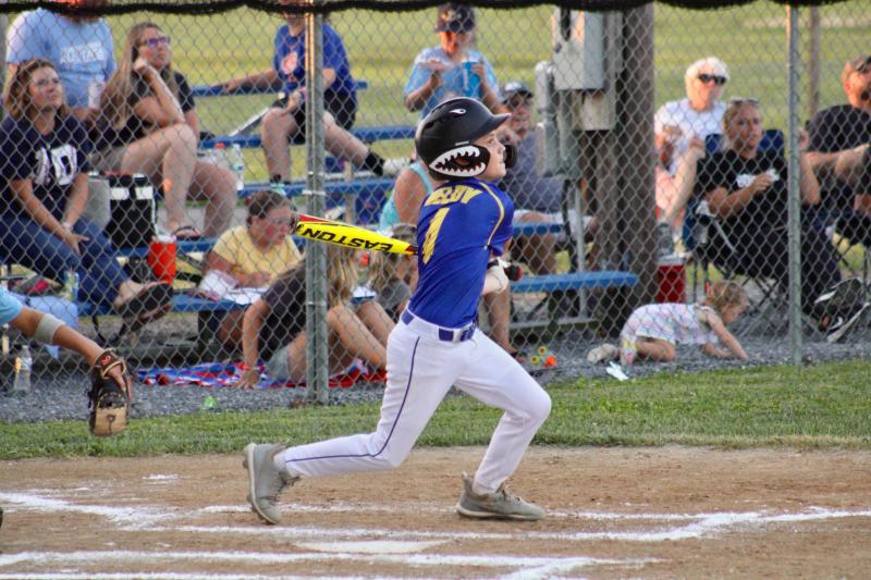 Millsboro pitcher Dylon Deloy helps himself out in the bottom of the third inning. His bases-clearing triple put Millsboro up 3-2. On the very next pitch, a passed ball allowed Deloy to advance home to make it 4-2.