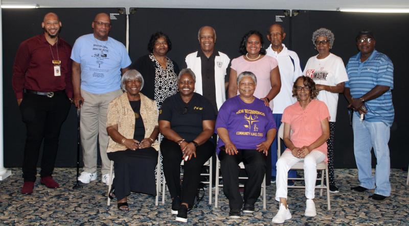 The workshop was made possible by the Dover District Ministerium of the AME Churches. Shown in back are (l-r) Tahali Nichols, Delaware Center for Justice; the Rev. Dania Griffin, Antioch AME Church, Frankford; the Rev. Sonja Ayers, Mt. Zion AME, Ellendale; Presiding Elder the Rev. Ellis Louden; Rep. Sherry Dorsey Walker, D-Wilmington; Bishop George Jones, Trinity Faith Christian Center; the Rev. Deborah McCaffity, St. George AME, Lewes; and Clean Slate Committee member the Rev. Tony Neal. In front are the Rev. Idola Batson, Mt. Calvary AME, Concord; the Rev. Iola Williams, Bethel AME, Milton; the Rev. Rita Paige, New Beginnings Community AME, Frederica; and Gloria Harris, New Beginnings Community AME, Frederica. AARON MUSHRUSH PHOTOS