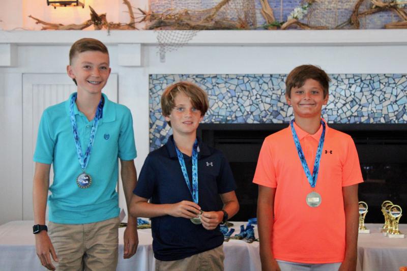 The trio of (l-r) Brady Sherman, Cameron Corrozzi and Austin Rowlands represents the 11-12 boys at the 2023 Lewes Yacht Club swim team banquet.