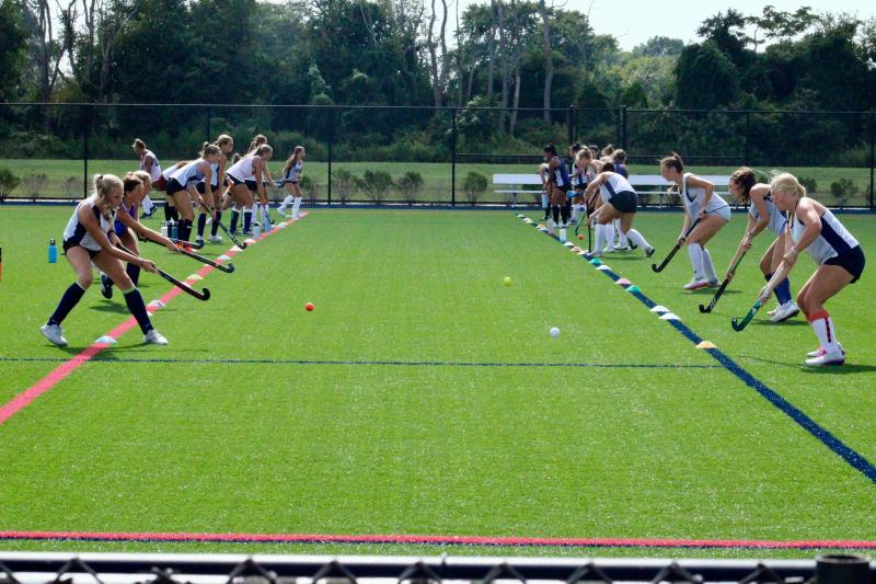 Coach Leah Hunsinger started her practice off with conditioning as stamina is vital to success on a field hockey field, and transitioned to active passing drills.