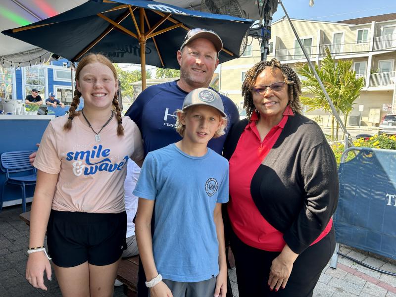 Supporting the Napolitano family are in back (l-r) Juliet Webster, Rehoboth Elementary teacher Scott Pierce and Rehoboth Elementary Principal Doris Person. In front is Emmett Pierce. ELLEN DRISCOLL PHOTO