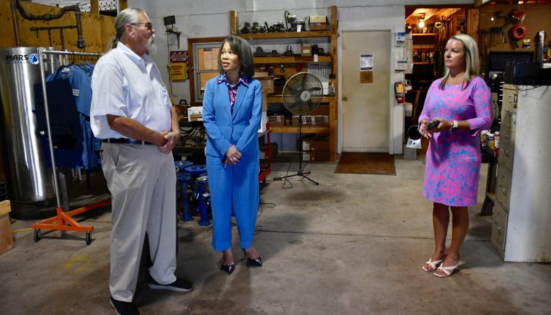 U.S. Rep. Lisa Blunt Rochester takes a tour Aug. 21 of the existing Milton public works building at 210 Front St. She is seeking federal funds for a new town administration building, which will include relocation of public works. Explaining the town’s plans are Mayor John Collier and Town Manager Kristy Rogers, right. RON MACARTHUR PHOTOS