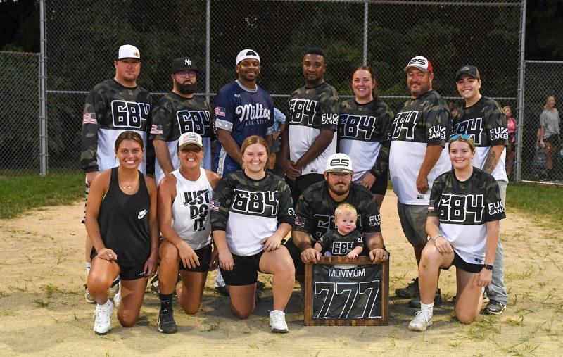 The Milton 684 team won its first game 10-2 over the Balls Deep squad, but fell 11-8 to the Hunter’s squad in the second game of the evening. Shown are in back (l-r) Hunter Absher, Nicholas (Doodle) Bradley, Jimmie Allen, Kavon Trader, Kelsi Collins, Barry Bettsa and Hannah Jones. In front are Grace and Rachel Fetterman, Alyssa Collins, Gage and Braylee Betts and Kenna Justice.