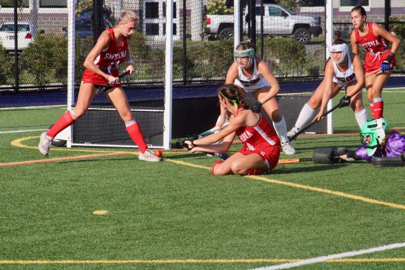 In what appeared to be a close battle, especially at midfield, the breaks were going in Smyrna’s favor. A shot deflects off the foot of a Smyrna forward and into the goal.