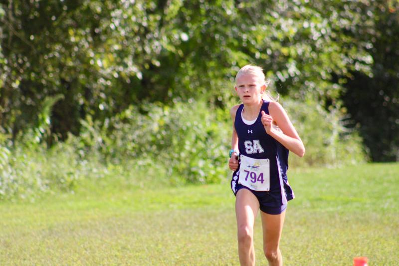 Sussex Academy eighth-grader Paige Ballinger has finished second to reigning state champion Brynn Crandell in back-to-back races. Her mile pace Sept. 27 was within two seconds of Crandell’s, and her 18:49.1 overall time was within six seconds.
