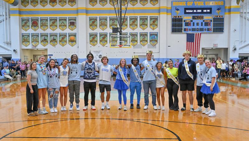 The Homecoming court recognized at the pep rally are (l-r) Mallori Stevenson, Grace Wiggins, Jaylyn Slater, Emily Grace Morton, Samuel Mincey, Maurki James, Oakley Roberts, Kathryn Wyshock, Michael Nsiah, Brenn Scott, Summer Reynolds, Carly Favoroso, Bodie Frederick, Eddie Houck and Emily McCullough.