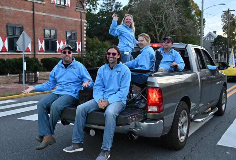 Cape administrators ride in the parade. They are (l-r) assistant principals Drew Coulter and Josh Chubb, Principal Kristin DeGregory and assistant principals Jessica Hazzard and Will Revels.