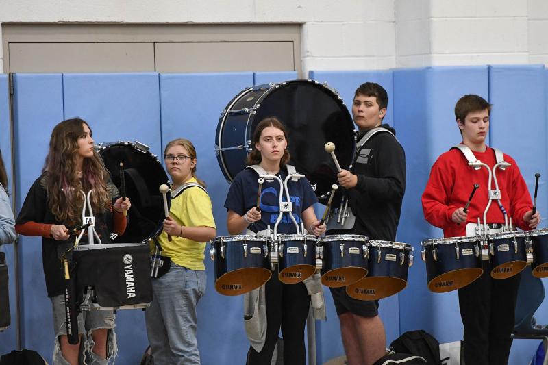 The Cape drumline plays during the pep rally. They are (l-r) Reese Petterson, Sienna Jacona, Sofia Brianceau, Aiden Morrison and Will Runde.