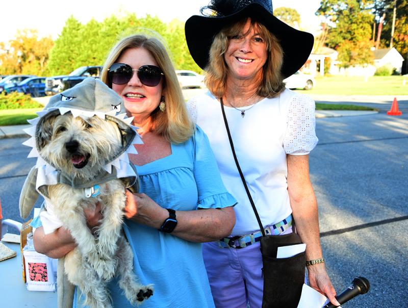 The funniest costume award went to Sophie, shown with Kath Suppler, owner, and Lisa Magnuson, right, Hawkseye social committee chair.