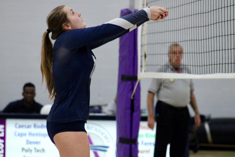 Seahawks senior Grace Fiorilla, who filled up the stat sheet all night, bumps the ball in the first set.