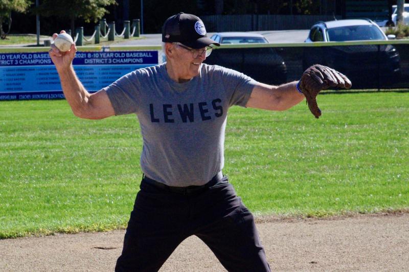 An octogenarian, Warren Miller may not be playing baseball these days after his retirement from vintage, but his arm is still potent. Miller says his arms got big while chopping wood on his family’s property in New Jersey. AARON MUSHRUSH PHOTO