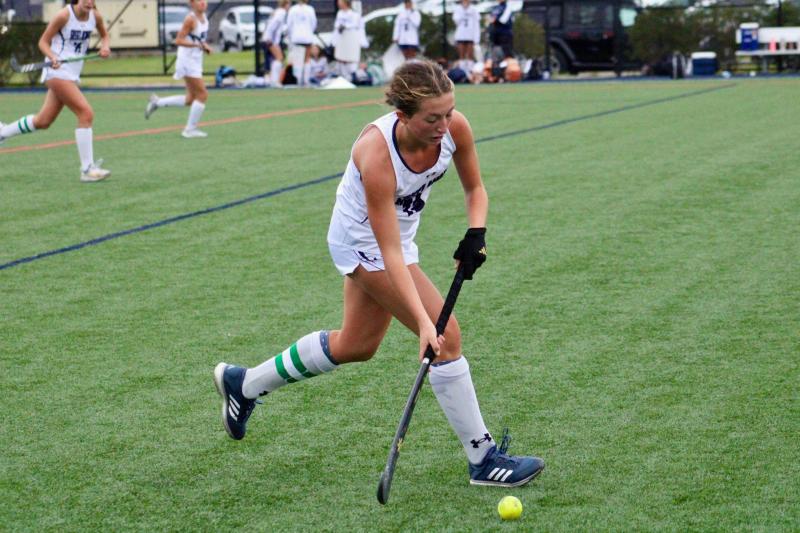 Sussex Academy junior Rilyn Lehman charges downfield in the fourth quarter. The Seahawks did generate quality chances down the stretch, but the Patriots’ defense prevailed.