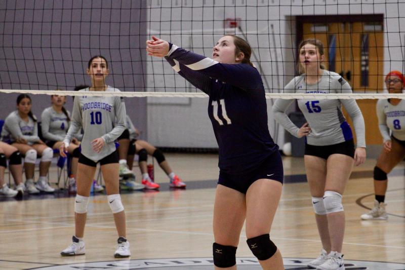 Seahawks senior Grace Fiorilla bumps the ball during the second set, a 25-11 win for Sussex Academy.