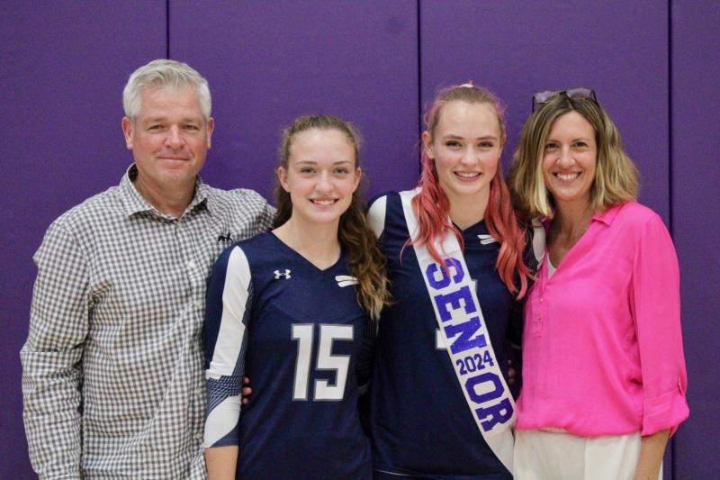 Seahawks senior Carmen Merrick with parents Matt Merrick, Jennifer Merrick, and her younger sister Elizabeth Merrick. Carmen would like to play Division III volleyball somewhere in the Northeast and major in environmental science. She suggests a short memory for future athletes so they don’t dwell on mistakes.