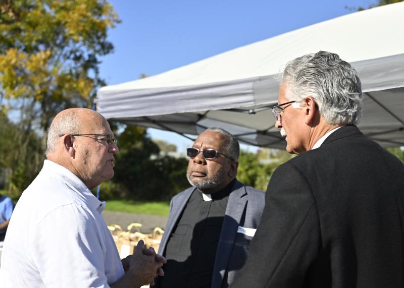 Discussing the event are (l-r) Georgetown Mayor Bill West, the Rev. Charles Gilmore of = Coolspring Presbyterian Church and the Rev. Eddie Jusino of Westminster Presbyterian Church.