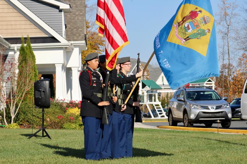 The Cape Henlopen JROTC presents the colors. Shown are (l-r) Alonso Gonzalez-Roblero, Jazmine Ramos-Trejo, Abbey Schaeffer and Rilee Tipton.