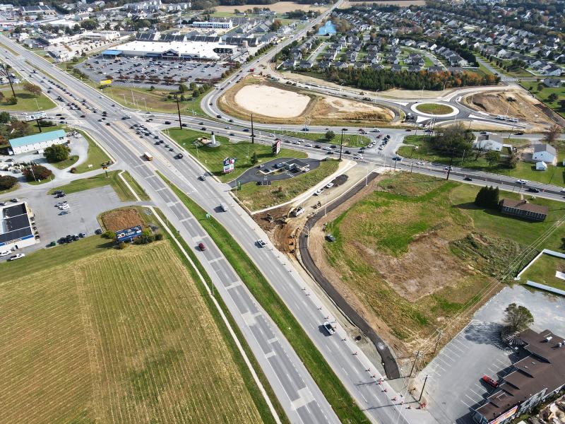 Part of the DelDOT improvement project includes a new entrance off Route 1 to Route 9 and the roundabout. NICK ROTH PHOTO