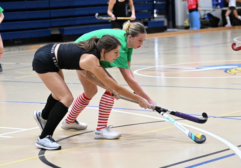 Former Cape player Sydney Smyk, left, battles for possession with former Sussex Academy player Emma Westbrook.