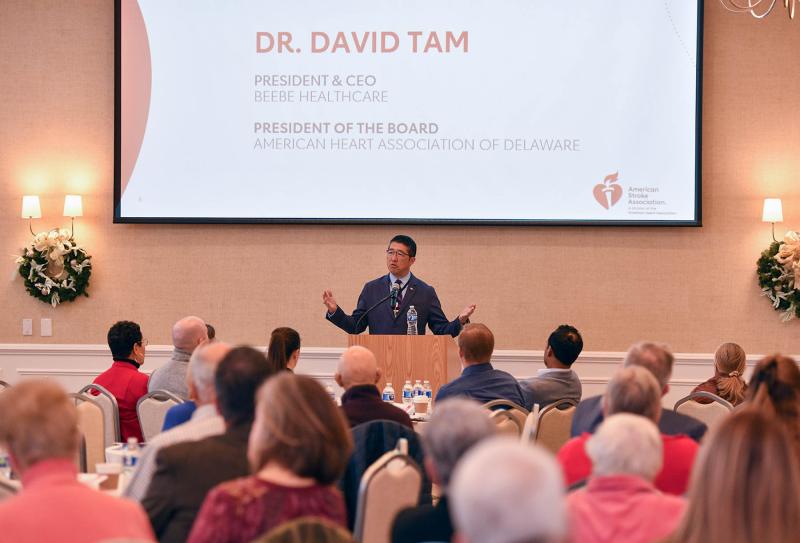 Beebe Healthcare President and CEO Dr. David Tam welcomes attendees to the American Heart Association/American Stroke Association’s second annual Statewide Stroke Summit at Hyatt Place in Dewey.