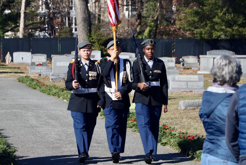 Members of the Cape Henlopen High School JROTC presented the colors at the Wreaths Across America ceremony.