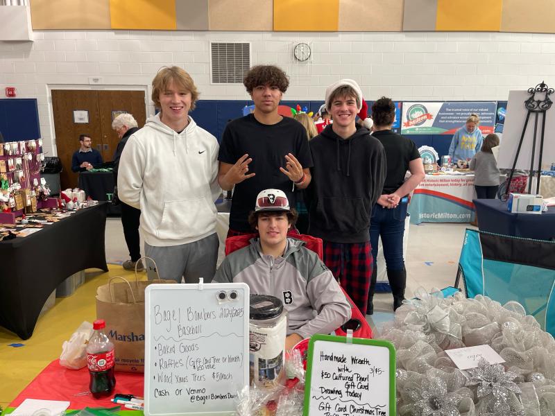 The Bagel Bombers held a baked goods sale. Shown in back are (l-r) Harry Preston, Corey Garner and Mason Cews. In front is Chase Hitchens. SUBMITTED PHOTO