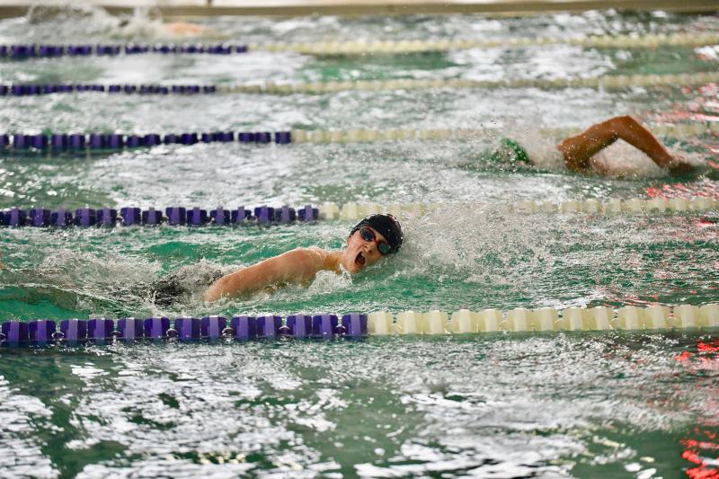 Seahawks eighth-grader John Bain shows the girls' team isn’t the only one boasting impressive youth, as he takes first in the 200 free with a time of 1:59.10.