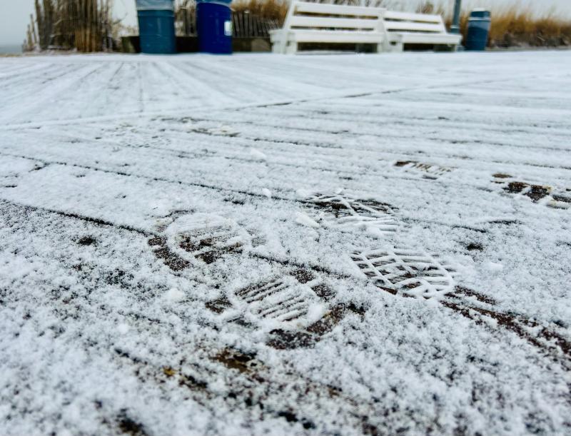 Footprints in the snow on the Rehoboth Beach Boardwalk. BILL SHULL PHOTO