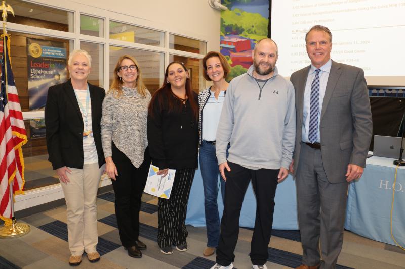 The Cape Henlopen school board recognized community partners Walgreens and Community Integrated Services at the Jan. 25 meeting. Gathered are (l-r) Cape Transition Specialist Margaret Haas, Sussex Consortium Principal Vivian Bush, Walgreens Manager Corina Bray, board President Alison Myers, Community Integrative Services Job Coach JC Daughaday and Superintendent Bob Fulton. ELLEN DRISCOLL PHOTO