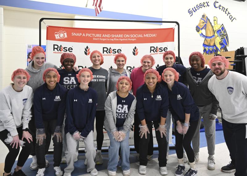 Among the volunteers were players and coaches from the Sussex Academy soccer team. Shown in back are (l-r) Carmen Merrick, Deborah Williams, Tayler Flaherty, Grace Kilroy, Cate Brown, Samira Zahraoui and Jenica Jean-Louis. In front are Sarah Dina, Ashley Alvarez, Addyson Bleile, Natalie Roblero, Yuvia Velasquez, Riley Moriarity and RJ Dina. TED PFIRRMANN PHOTOS