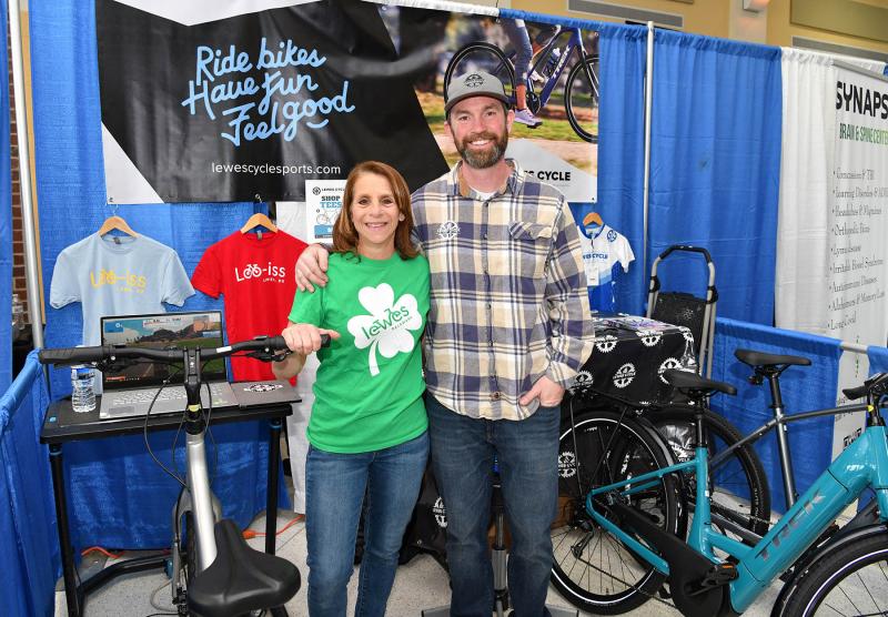 Lewes Cycle Sports owner Brian Kellman, right, and Debbie Blair give information about the shop that has been helping local cycling enthusiasts for more than 30 years.