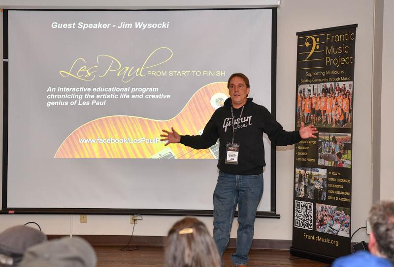 Jim Wysocki, a friend of the famous Les Paul, gives a lecture about the life and creative genius of the great guitar maker.
