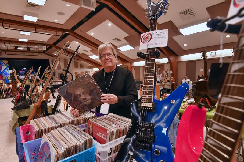 Marc Clery of Shock Vinyl in Milford displayed and sold Jackson, Dean and Spector guitars along with vintage vinyl records.