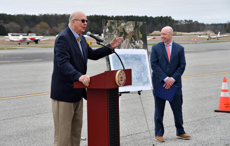 Sussex County Council President Michael Vincent speaks about the benefits of the runway extension project.